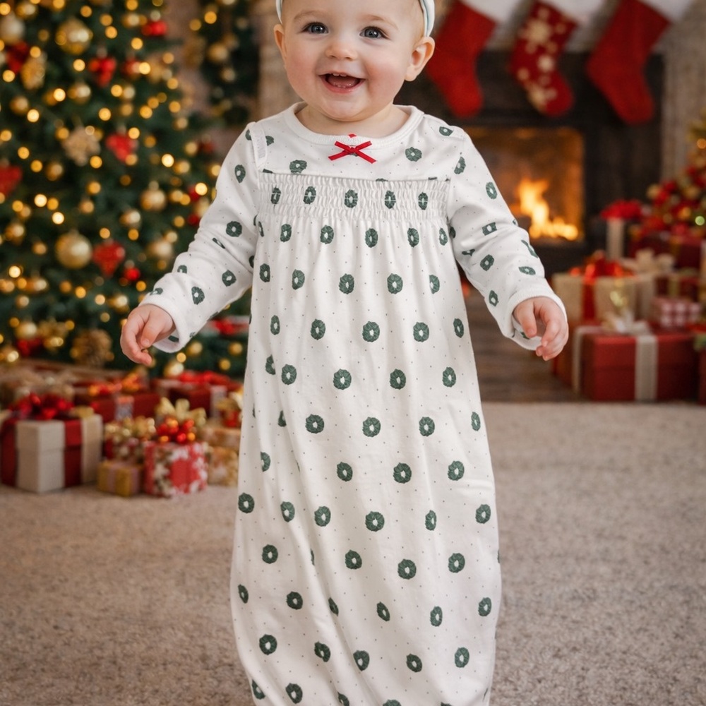 New w tagsStarting Out White Holiday Wreath Print Sleep Sack with Red Bow Accent - Picture 2 of 6